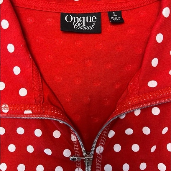 ONQUE CASUALS ZIP UP JACKET COVER UP LAYERING PIECE RED WHITE POLKA DOT LARGE - Picture 2 of 13